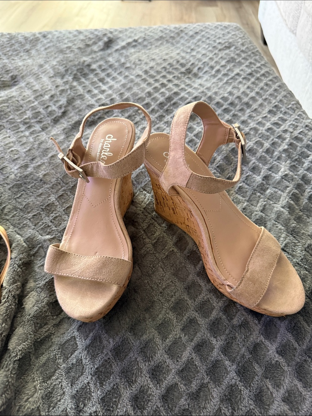 Charles By Charles David Tan Suede Cork Wedge Sandals